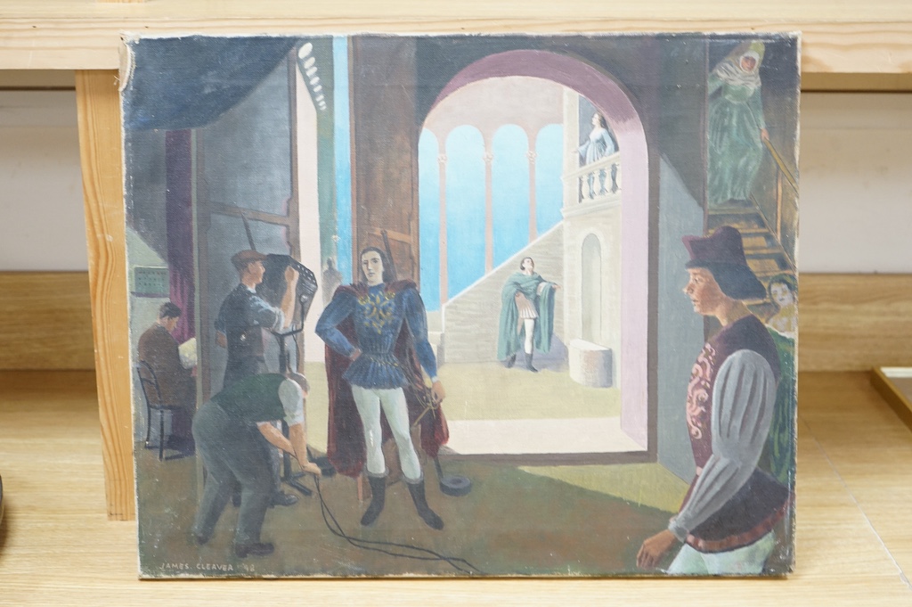 James Cleaver (1911-2003), oil on canvas, Theatrical scene, signed and dated ‘48?, 46 x 56cm, unframed. Condition - poor to fair